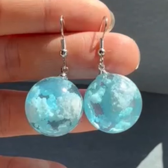 Blue Cloud Sphere Earrings - Picture 3 of 12